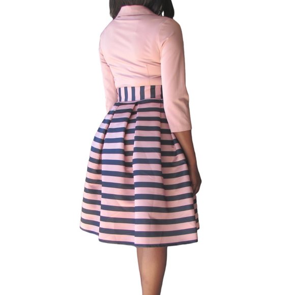 Beige 3-quarter sleeve and striped bottom dress - Picture 3 of 3